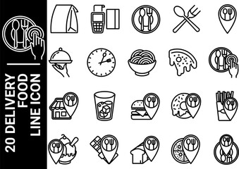 20 delivery food line icon, black and white