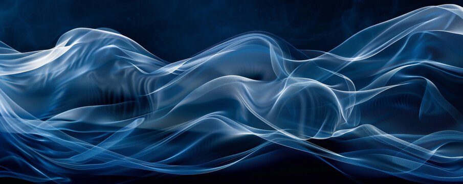 A deep sapphire background with smooth, wavy lines of contrasting colors such as white and deep blue, creating a sense of movement and fluidity.