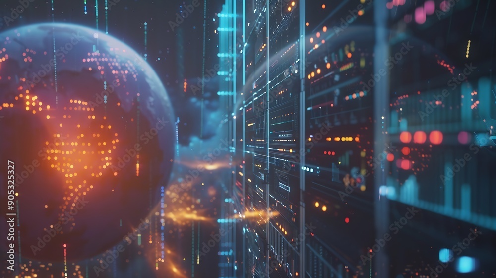 Poster Data exchange digital technology background software development cloud computing Business Intelligence global network Data analysis techician team computer programming internet technol : Generative AI