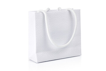 Blank white paper bag isolated on white background with clipping path.