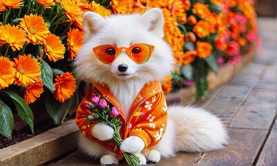 Cool Fox with Sunglasses and Colorful Shirt