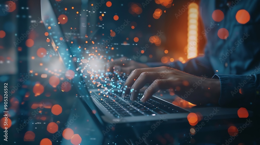 Fototapete Data science digital technology concept Computer science engineer programming on laptop at office data exchange system control and data management with Ai Business and Artificial intel : Generative AI