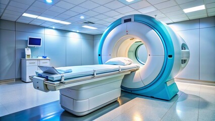 Demonstration of medical equipment, in the hospital premises, ultrasound, MRI, CT, X-ray machine, massage chair