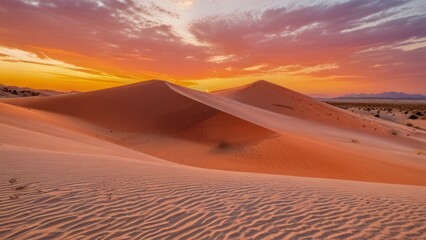 Sunset over the sand dunes in the desert background