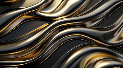 Elegant wavy lines in gold on a dark background, seamless pattern