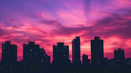 Fototapeta premium Enchanting Silhouette of City Buildings Against Pink Sky