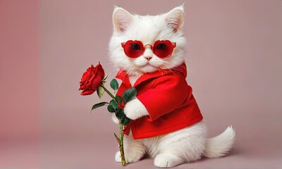 Elegant Cat with Sunglasses and Roses