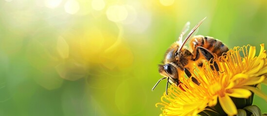 Naklejka premium Bee on a Dandelion Flower