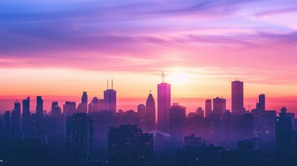 Fototapeta premium Serene Silhouette of City Buildings Against a Pastel Sky at Sunset