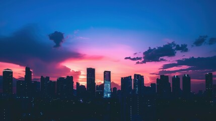Fototapeta premium Majestic Silhouette of Modern Skyline Against Twilight Sky