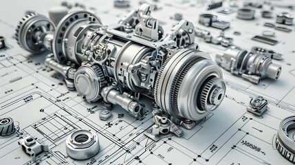 A close up of a machine with gears and a chain. Concept of precision and complexity, as the gears and chain work together to create a functioning mechanism