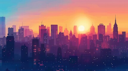 Obraz premium Silhouette of cityscape with twilight hues