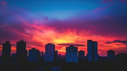 Fototapeta premium Silhouette of buildings against a colorful sunset