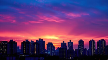 Obraz premium Urban Skyline Silhouette at Colorful Sunset - Cityscape Bonded with Evening Sky in Silhouettes