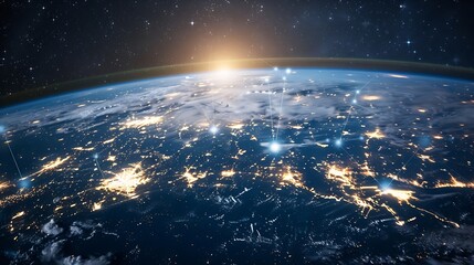 Global world network and Communication technology conceptbig dataiot Solutionnew normaldigital twinvrwireless and 5g for internet business on earthElements of this image furnished by N : Generative AI