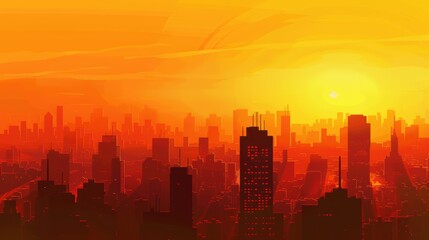 Obraz premium Silhouette of cityscape with a deep orange sky