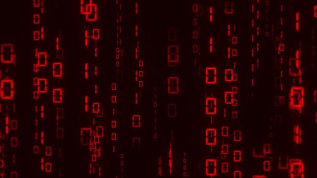 Hacking background. Red numbers pattern. Stream of one and zeros, digital technology cyberspace