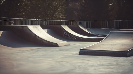 Skate park ramps at the recreation park Free skate park : Generative AI