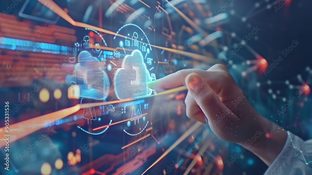 Aufkleber Communication technology  smart connection IOT and people network technology concept People using connective device to connect to the secured internet network and cloud computing serve : Generative AI