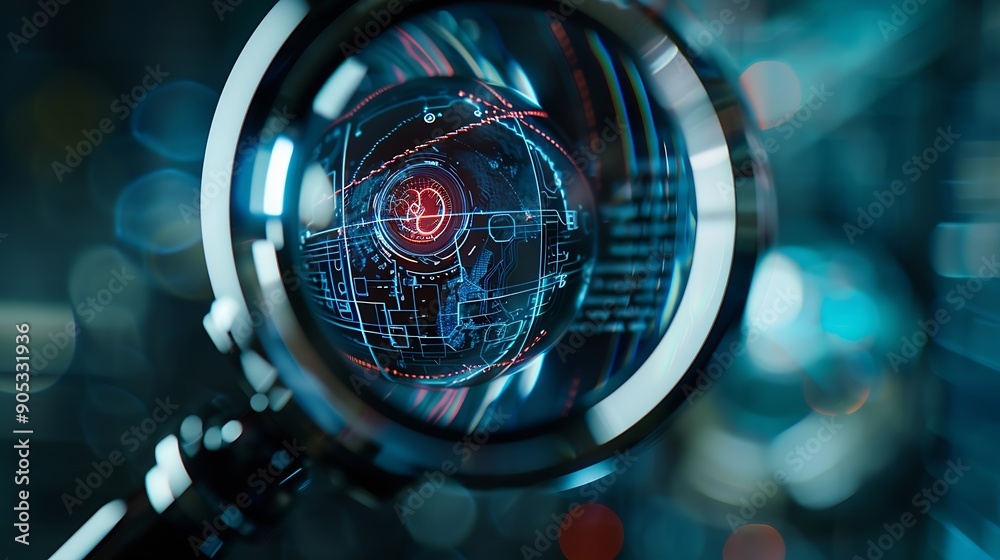 Aufkleber AI technology Magnifying glass focus AI artificial intelligence technology for technology smart robot science innovation futuristic : Generative AI
