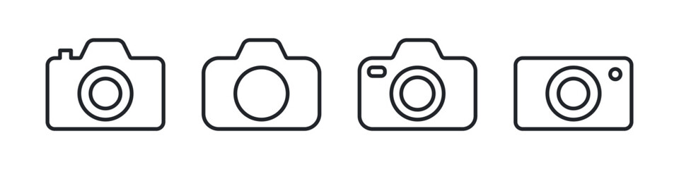 Simple set of outlined photo camera illustrations. Isolated pictures collection. Vector icons in flat style