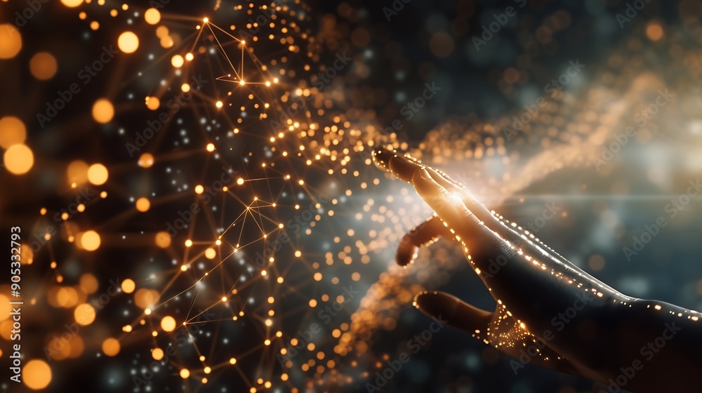 Poster Digital transformation conceptual for next generation technology era AI Machine learning Hands touching the big data structure Digital data network connections Data transformation : Generative AI