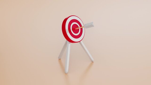 Close-up of target with arrow from bow. 3d rendering animation.	