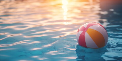 Colorful Beach Ball Floating in Sunlit Pool