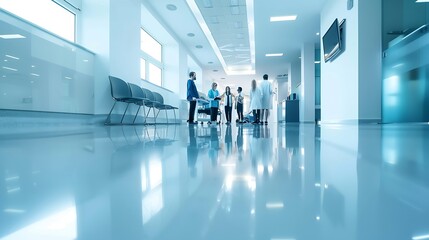 Hospital group and doctors in meeting healthcare and conversation for surgery schedule teamwork and research Review medical and professional with communication feedback and wellness in : Generative AI