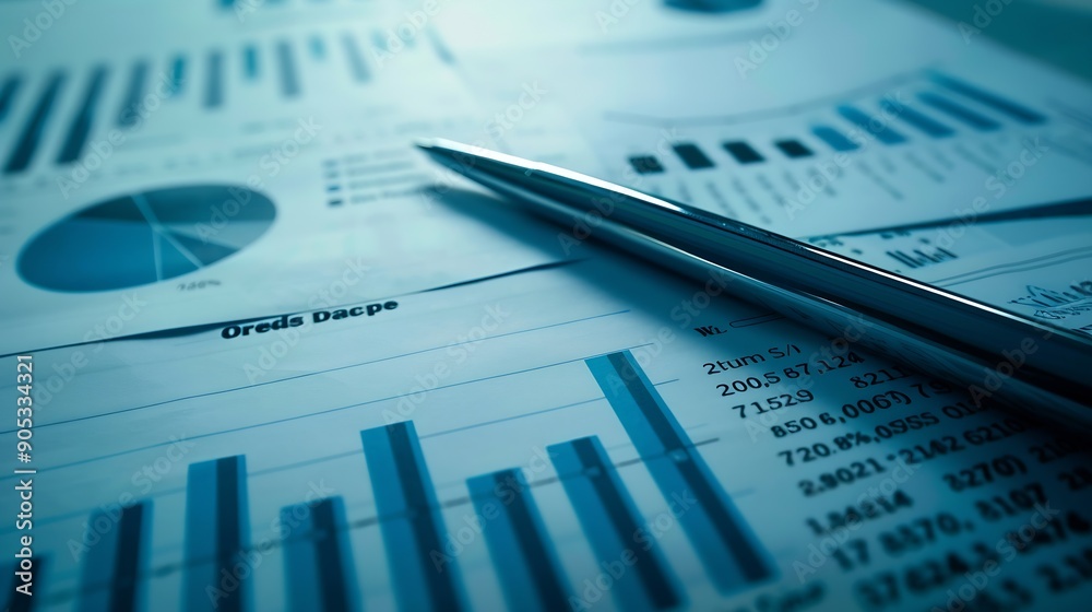 Poster Analysis data for business and data management system concept report with graph or chart and metrics connected to database Corporate strategy for finance operations sales marketing : Generative AI