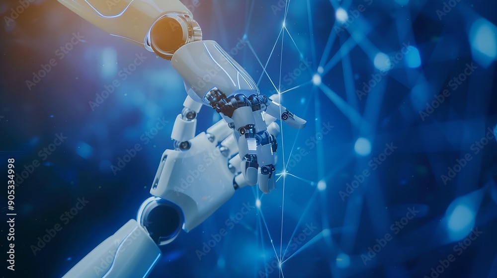 Aufkleber AI Machine learning Hands of robot and human touching on big data network connection background Digital Transformation Science and artificial intelligence technology innovation and fut : Generative AI