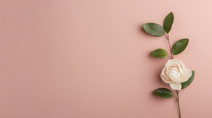 Fototapeta premium A minimalist concept featuring a brown color palette, with a lovely rose border enhancing the design. The image offers ample copy space for adding text or graphics.