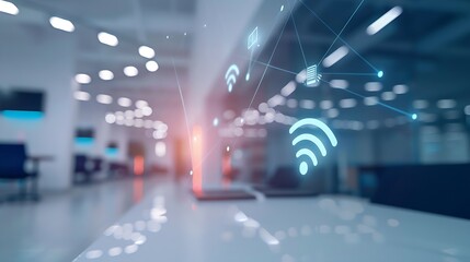Fototapeta premium Business network concept Smart office Wireless communication Wide image for banners advertisements : Generative AI