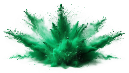 green powder explosion blast splash on transparent background