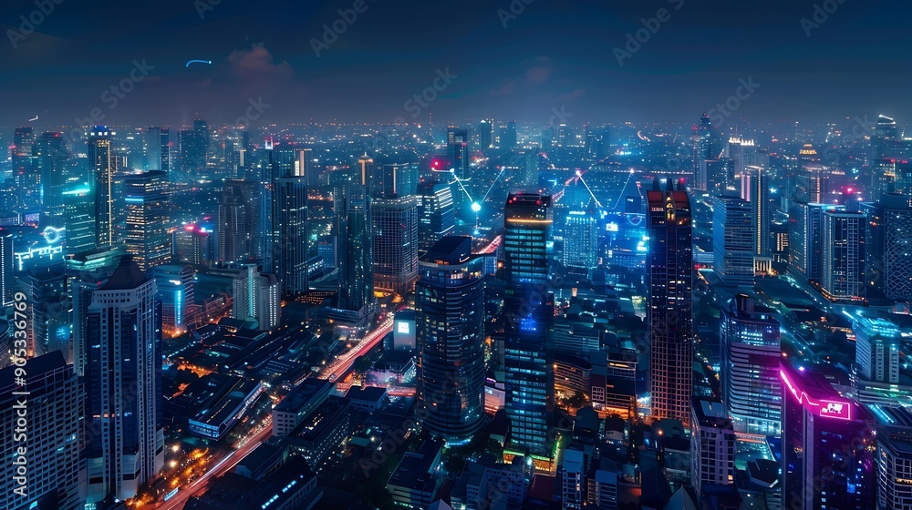 Poster smart city dot point connect with gradient line connection technology metaverse concept bangkok thai