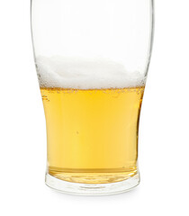 Half full glass of beer isolated on white