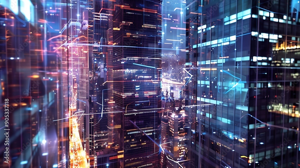 Aufkleber modern city and wireless communication network concept smart city digital transformation vertical vi