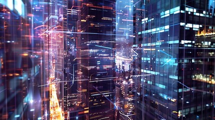 Modern city and wireless communication network concept Smart city Digital transformation Vertical visual for advertisements and banners : Generative AI