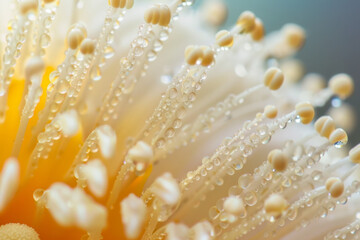 Macro Shot of Dew Kissed Flower Stamen in Morning Light