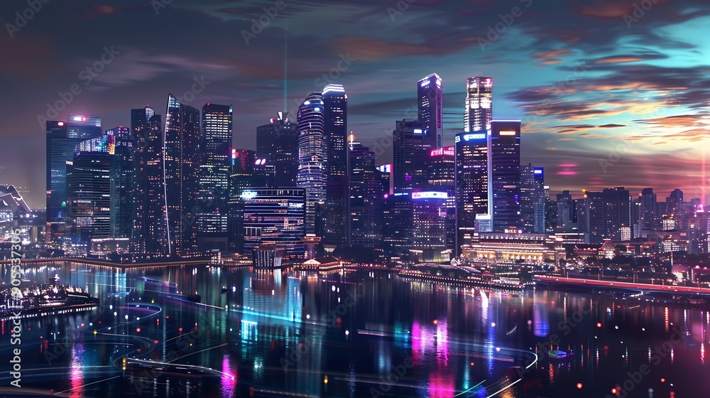 Aufkleber modern cityscape and communication network concept internet of things ict information communication 