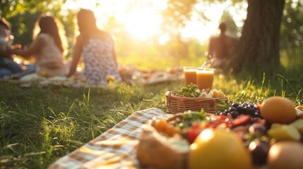Friends enjoying a picnic in a sunlit garden