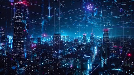 Imaginative visual of smart digital city with globalization abstract graphic showing connection network  Concept of future 5G smart wireless digital city and social media networking sy : Generative AI