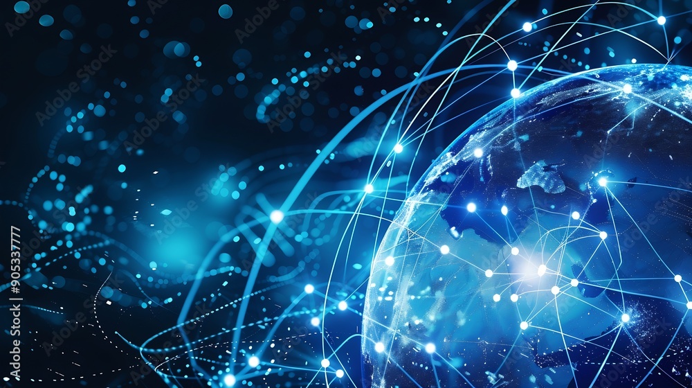 Fototapete Global connection and the internet network modernization in smart city  Concept of future 5G wireless digital connecting and social media networking : Generative AI