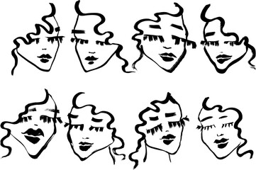 Contemporary Dry Brush Abstract Girl Portrait Set