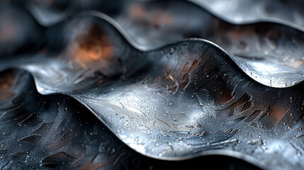 A close up of a shiny, metallic surface with a wave pattern