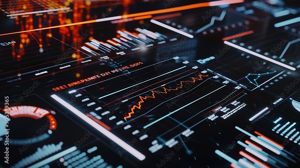 Fototapete Data analytics automated with AI technology Big data business analytics and artificial intelligence automation Dashboard report with sales and operations charts and KPI insights on tou : Generative AI