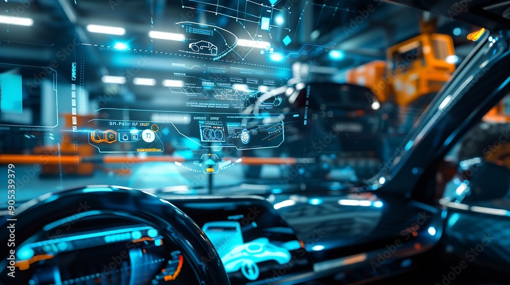 Poster ev electric vehicle technology industry concept futuristic virtual graphic touch user interface on s