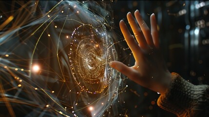 Hand touching abstract network circle technology structure Innovation networking future worldwide global concept : Generative AI