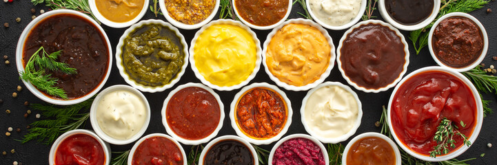 Sauces in bowls with seasonings