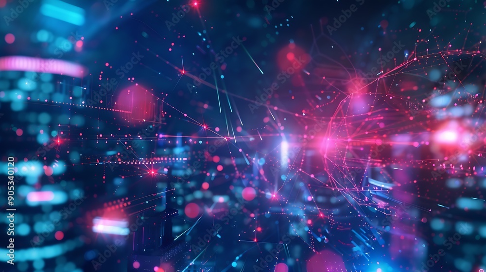 Fototapete Smart digital city with globalization abstract graphic showing connection network  Concept of future 5G smart wireless digital city and social media networking systems : Generative AI